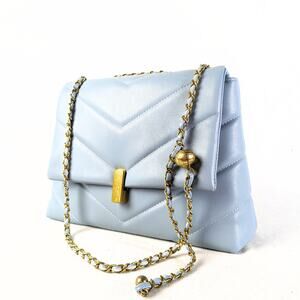 Elegant Blue Quilted Chain Bag